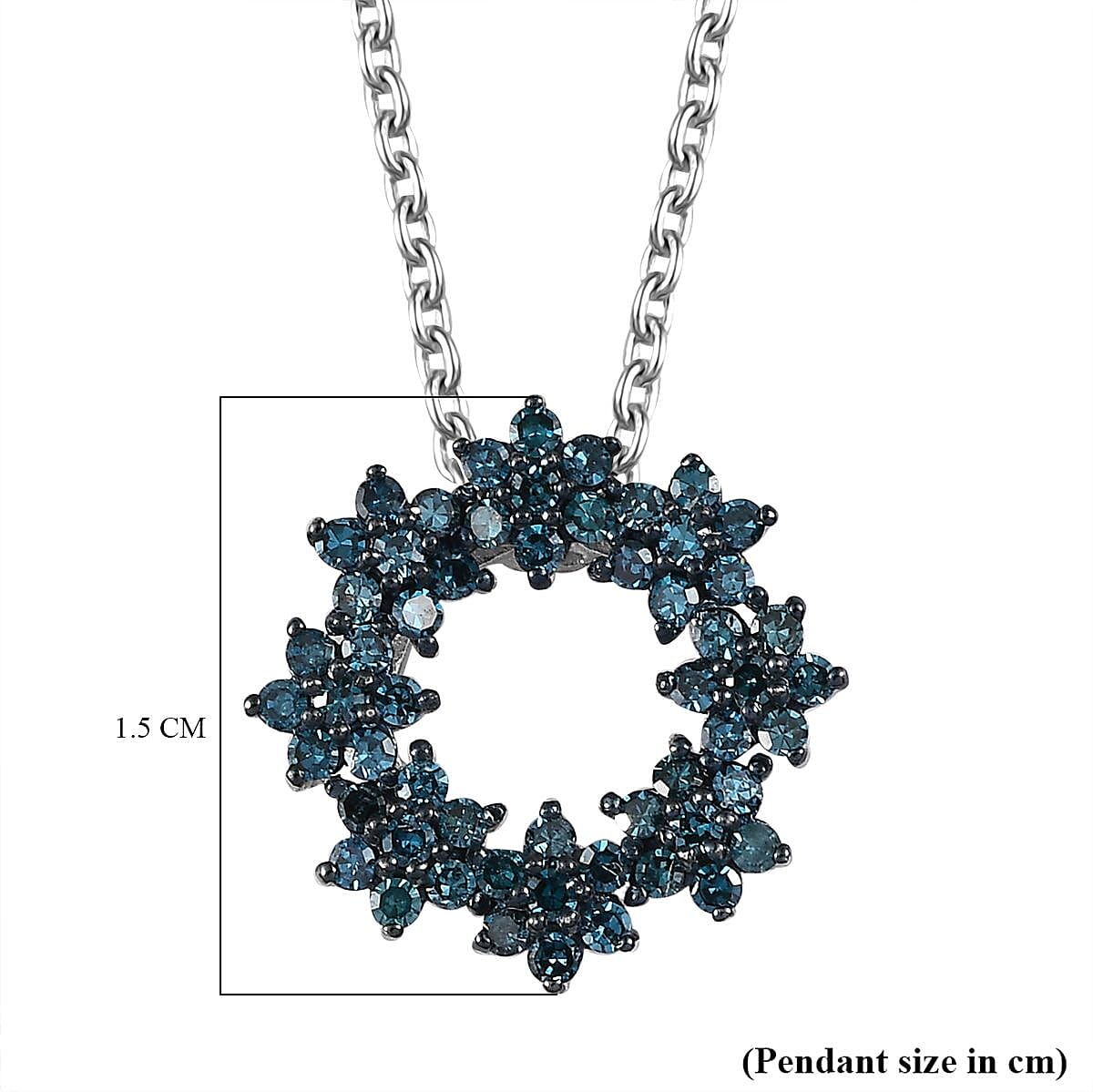 Blue Diamond Pendant with Chain (Size 20) in Rhodium Overlay  Sterling Silver 0.49 Ct.