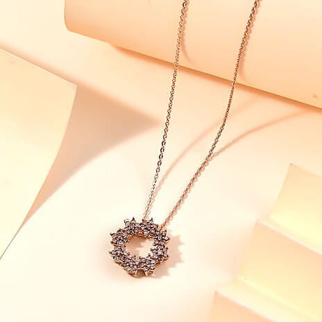 Champagne Diamond Pendant with Chain (Size - 20) in 18K Vermeil Rose Gold Plated Sterling Silver 0.50 Ct.