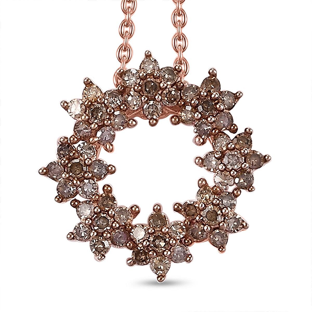Champagne Diamond Pendant with Chain (Size - 20) in 18K Vermeil Rose Gold Plated Sterling Silver 0.50 Ct. Champagne Diamond Pendant with Chain (Size - 20) in 18K Vermeil Rose Gold Plated Sterling Silver 0.50 Ct.