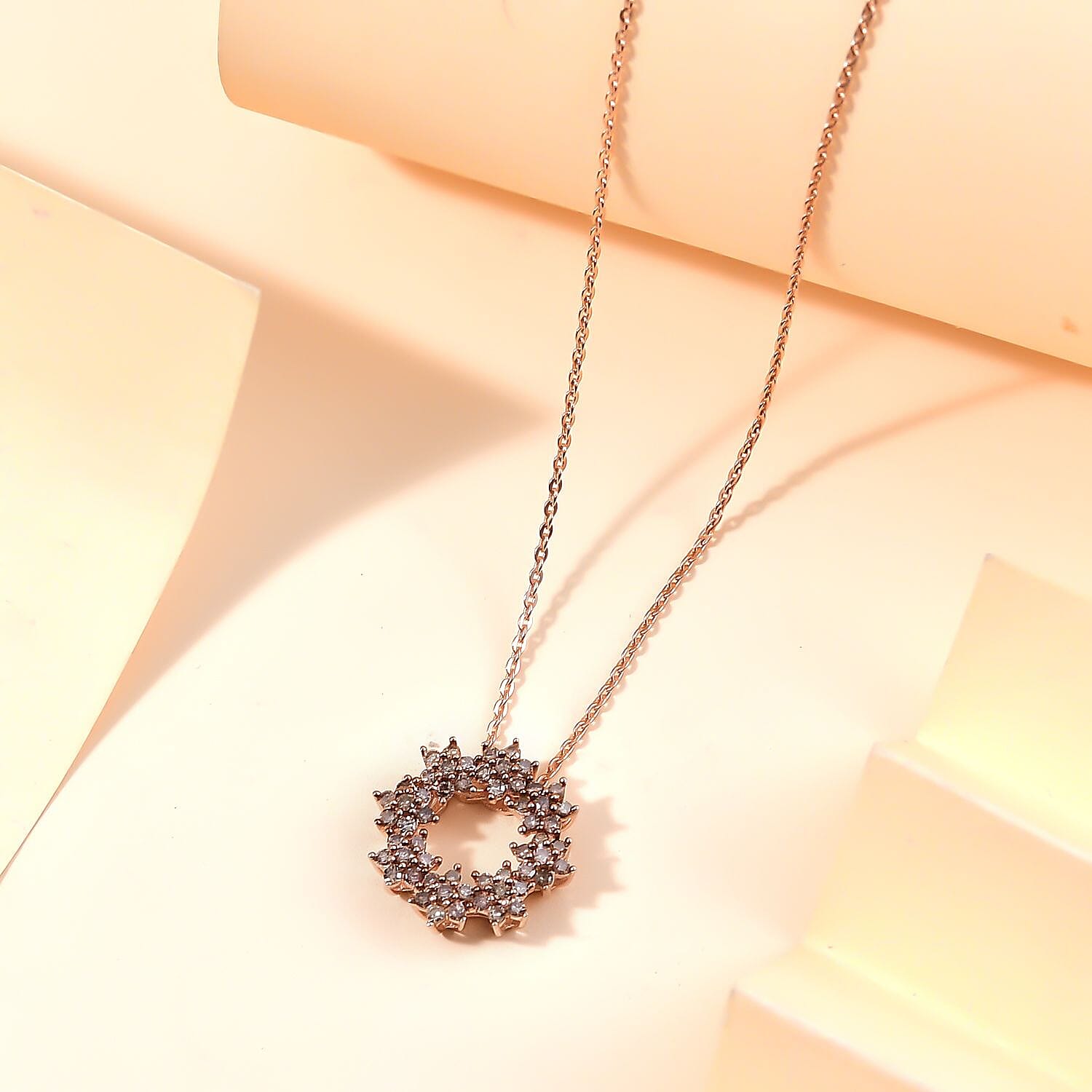 Champagne Diamond Pendant with Chain (Size - 20) in 18K Vermeil Rose Gold Plated Sterling Silver 0.50 Ct. Champagne Diamond Pendant with Chain (Size - 20) in 18K Vermeil Rose Gold Plated Sterling Silver 0.50 Ct.