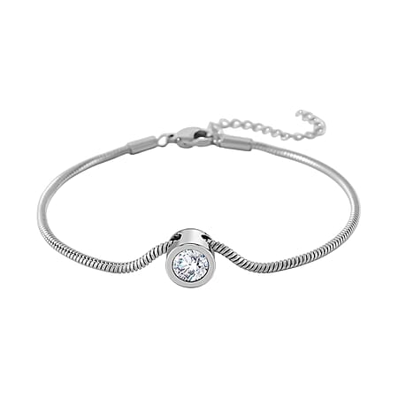 12 Piece Set - Golden & Multi Color Crystal Charms with Bracelet (Size - 7.5-2 Ext) in White Tone