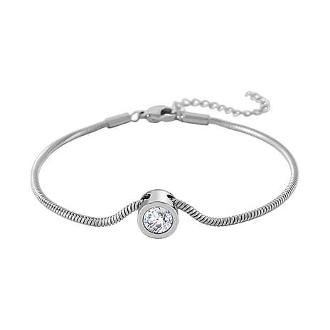 12 Piece Set - Golden & Multi Color Crystal Charms with Bracelet (Size - 7.5-2 Ext) in White Tone