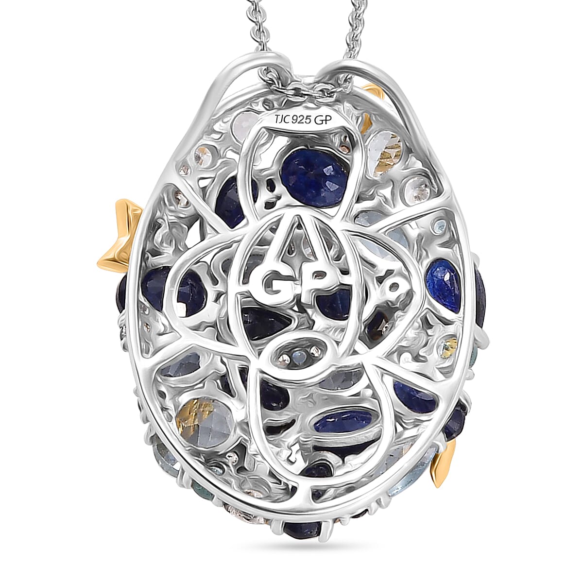 GP Star Moon Celestial Collection - Skyblue Topaz, Blue Sapphire, White Zircon, Blue Apatite Pendant with Chain (Size 20) in 18K Vermeil Yellow Gold & Rhodium Overlay Sterling Silver 6.69 Ct.