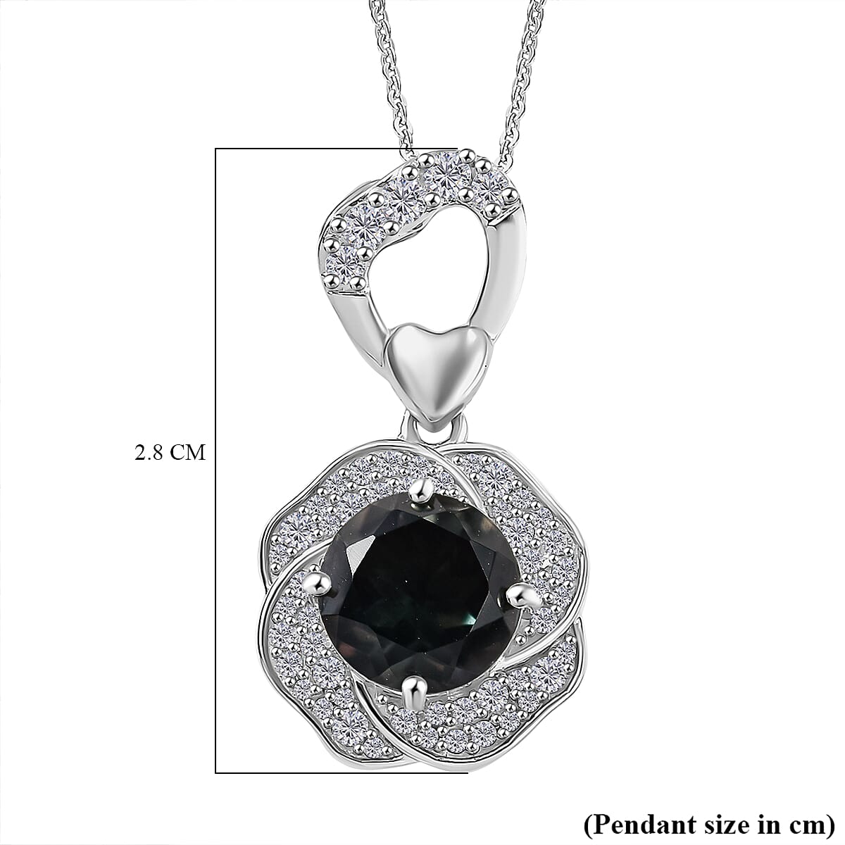 Alexandrite Triplet Quartz & White Zircon Pendant with Chain (Size 20) in Rhodium Overlay Sterling Silver 3.59 Ct.
