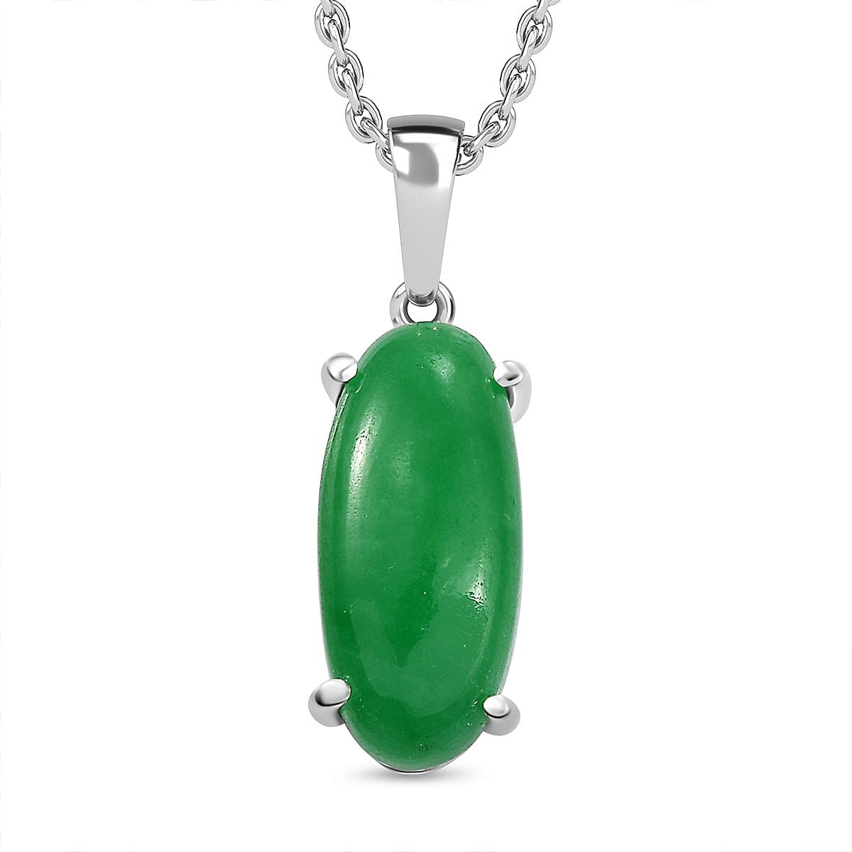 Green Jadeite Sterling Silver Pendant with Chain (Size 20) 6.700  Ct.