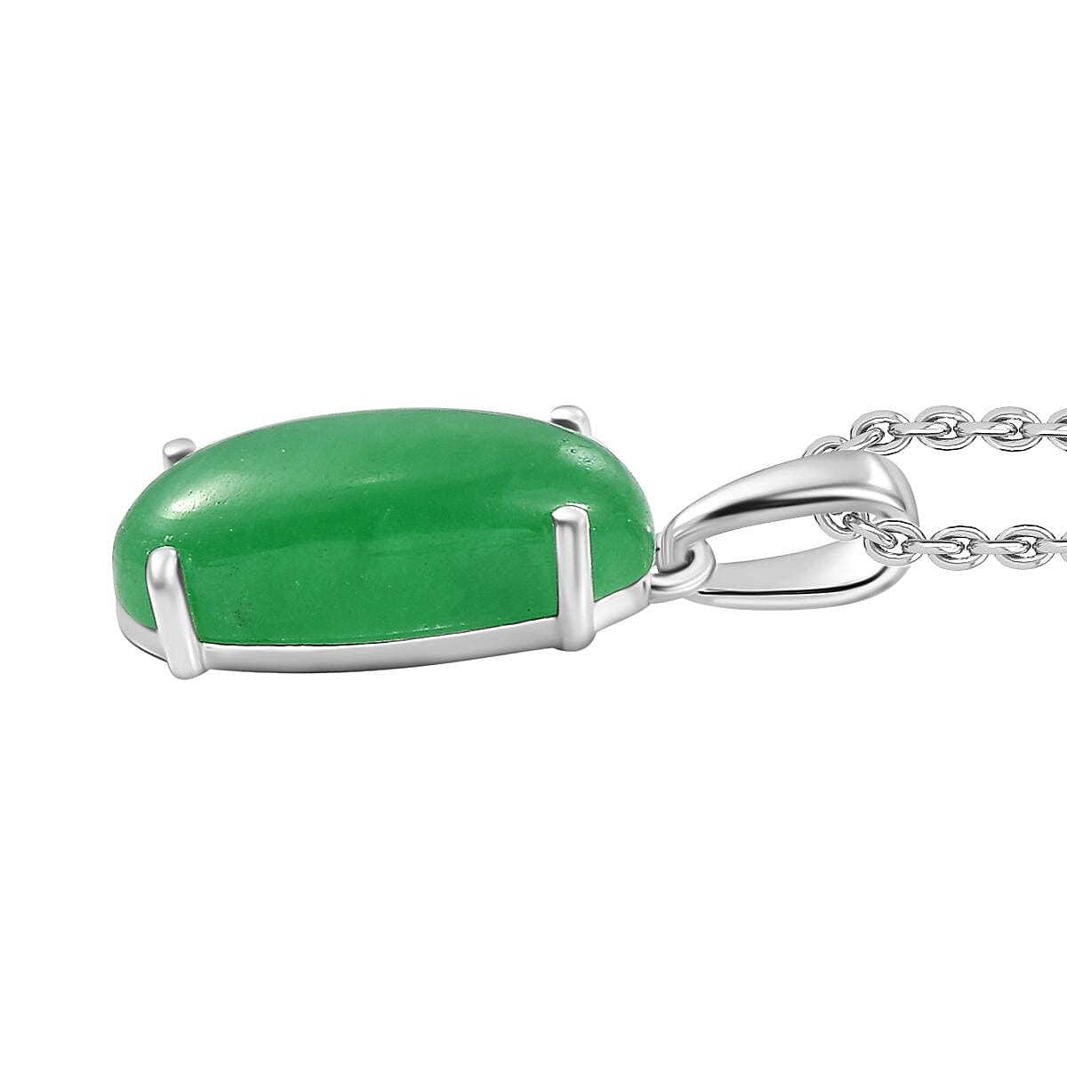 Green Jadeite Sterling Silver Pendant with Chain (Size 20) 6.700  Ct.