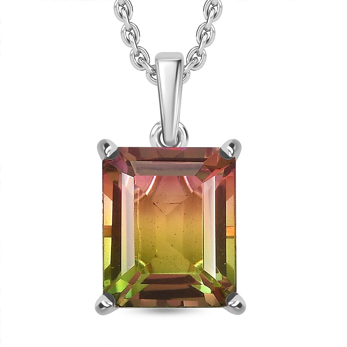 Rainbow Genesis Triplet Quartz Pendant with Chain (Size 20) in Platinum Overlay Sterling Silver  7.200  Ct.