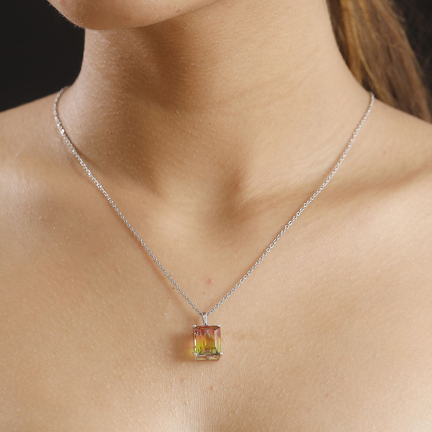 Rainbow Genesis Triplet Quartz Pendant with Chain (Size 20) in Platinum Overlay Sterling Silver  7.200  Ct.