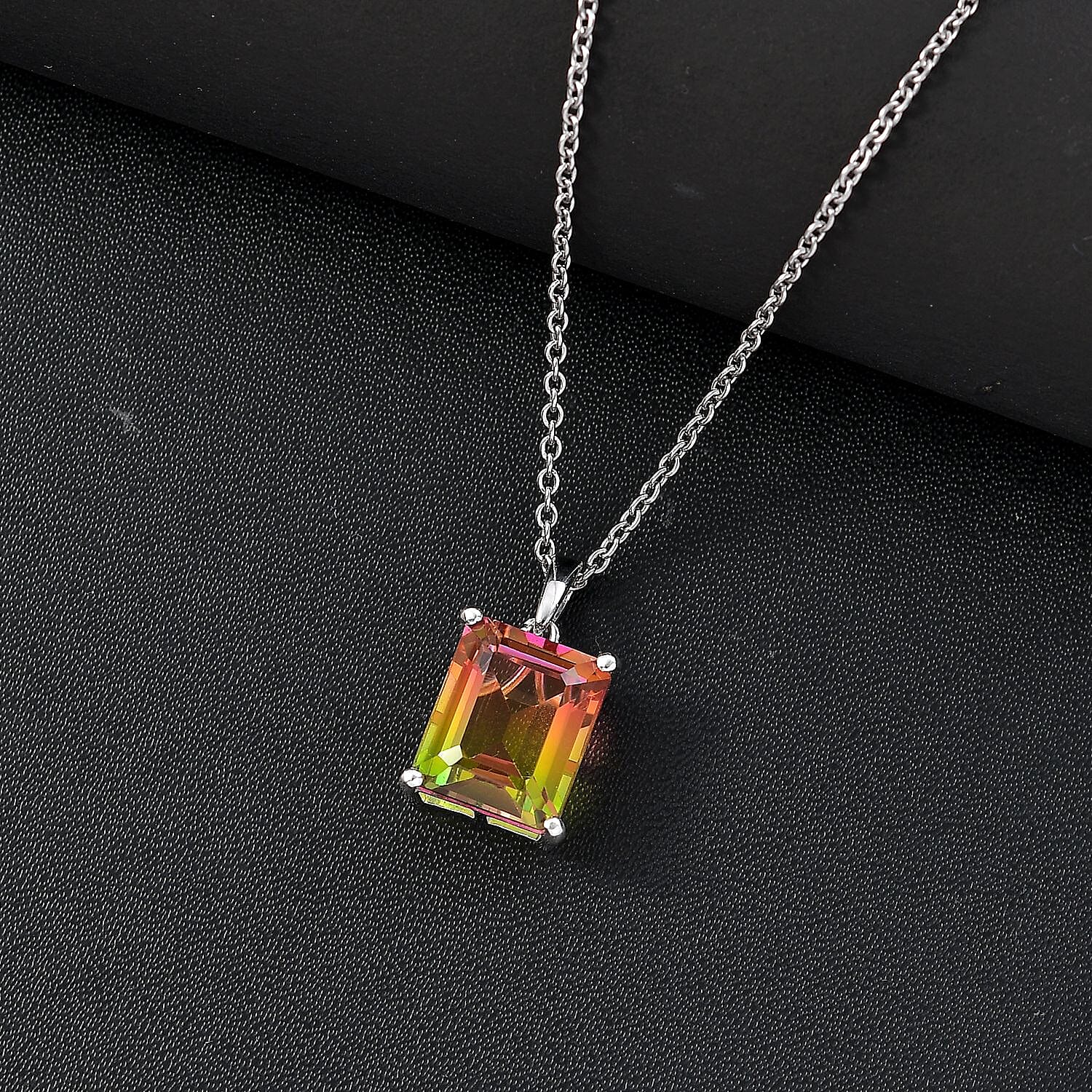 Rainbow Genesis Triplet Quartz Pendant with Chain (Size 20) in Platinum Overlay Sterling Silver  7.200  Ct.