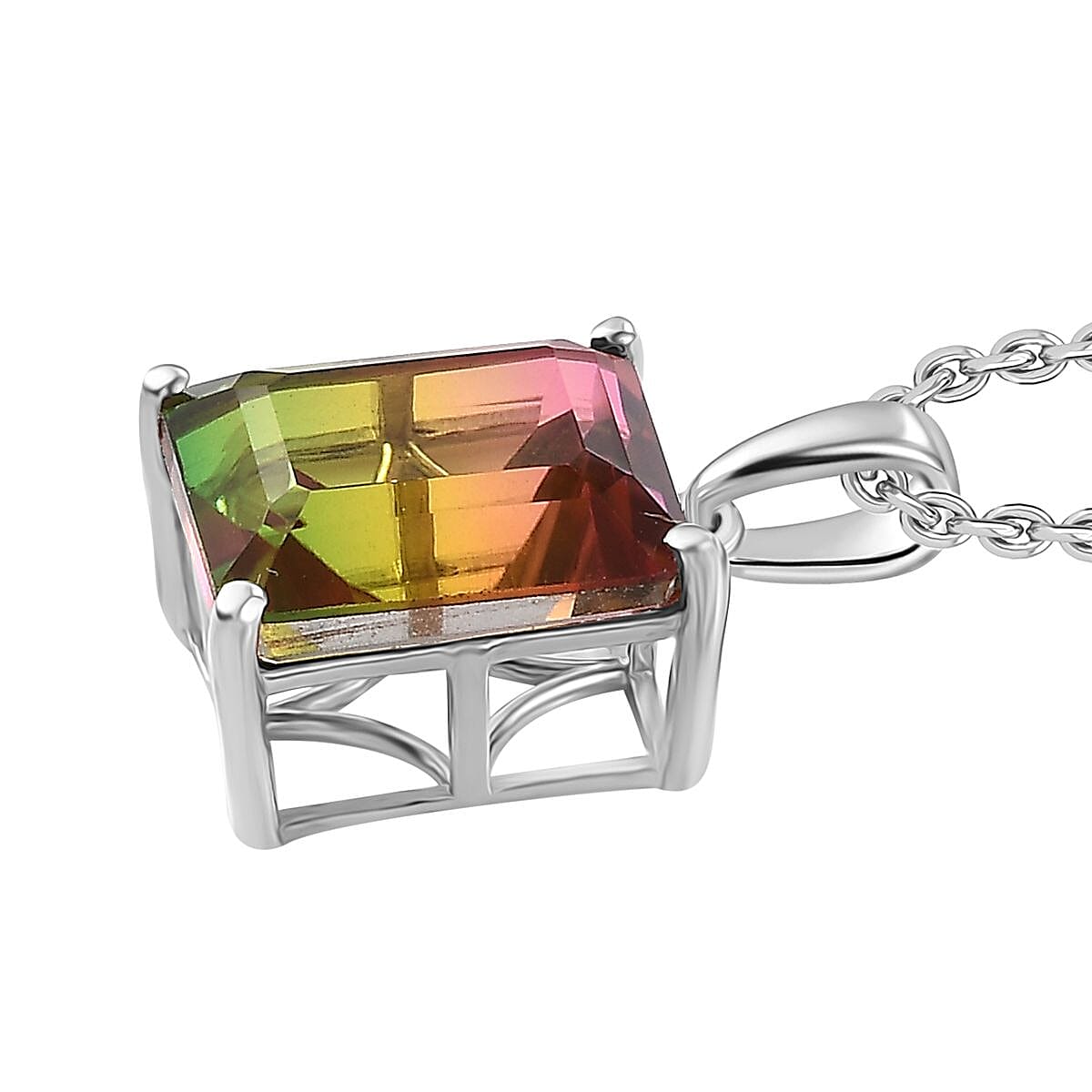 Rainbow Genesis Triplet Quartz Pendant with Chain (Size 20) in Platinum Overlay Sterling Silver  7.200  Ct.