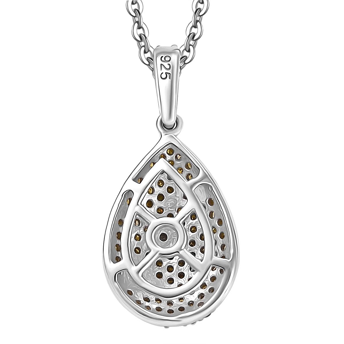 Yellow Diamond & White Diamond Pendant with Chain (Size - 20) in Rhodium Overlay Sterling Silver 0.50 Ct, Silver Wt. 7.35 Gms.