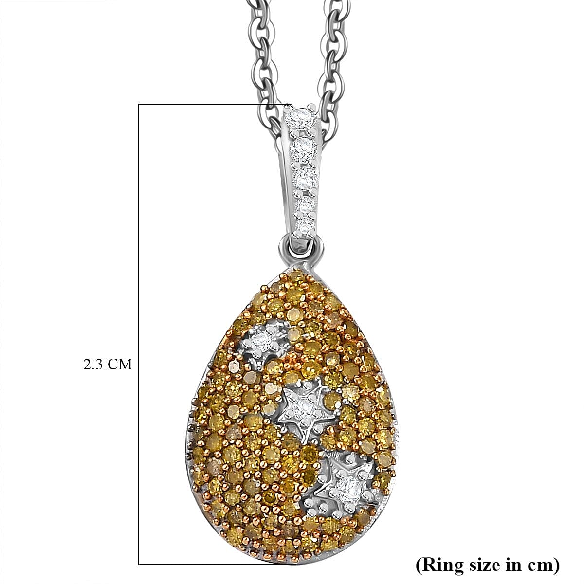 Yellow Diamond & White Diamond Pendant with Chain (Size - 20) in Rhodium Overlay Sterling Silver 0.50 Ct, Silver Wt. 7.35 Gms.
