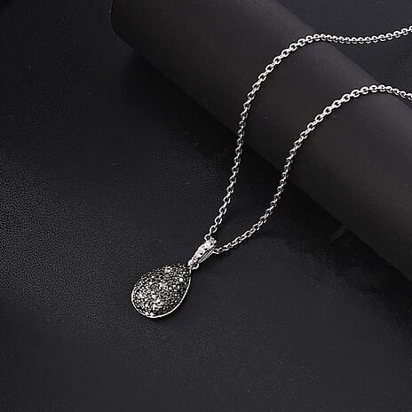 Green Diamond & White Diamond Pendant with Chain (Size - 20) in Rhodium Overlay Sterling Silver 0.53 Ct.