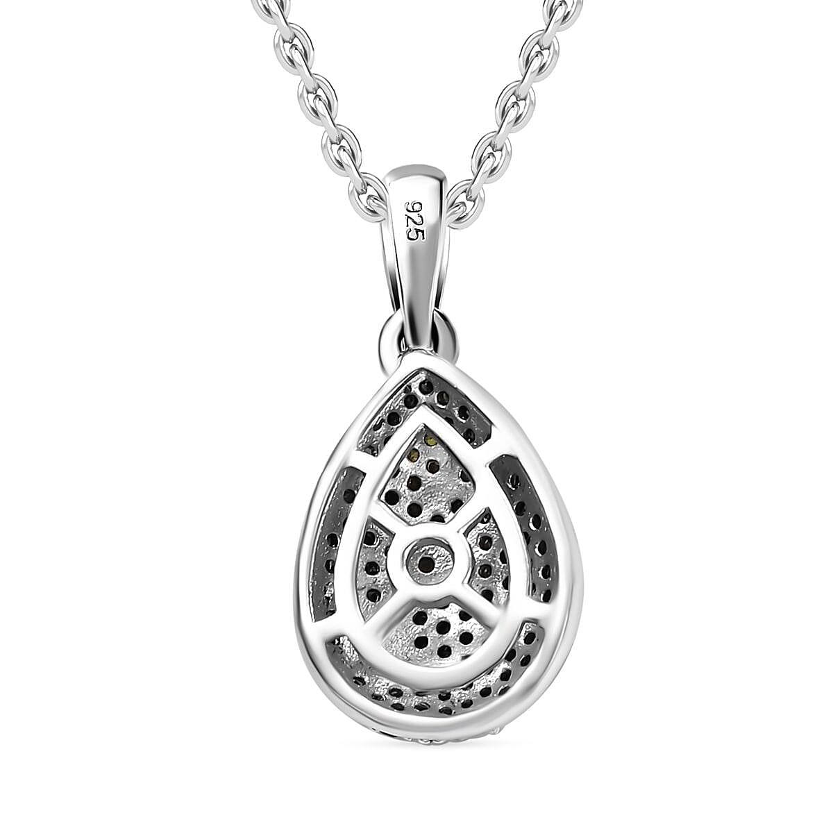 Green Diamond & White Diamond Pendant with Chain (Size - 20) in Rhodium Overlay Sterling Silver 0.53 Ct.