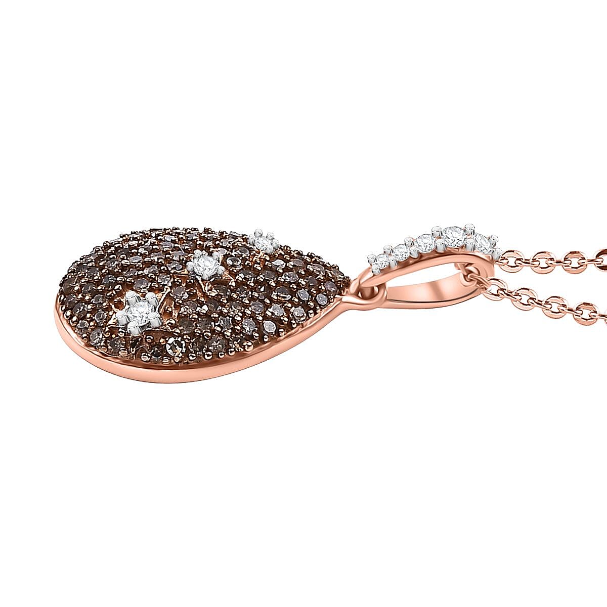 Champagne Diamon & White Diamond Pendant with Chain (Size - 20) in 18K Vermeil Rose Gold Plated Sterling Silver 0.50 Ct.