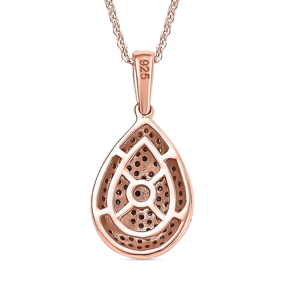 Champagne Diamon & White Diamond Pendant with Chain (Size - 20) in 18K Vermeil Rose Gold Plated Sterling Silver 0.50 Ct.