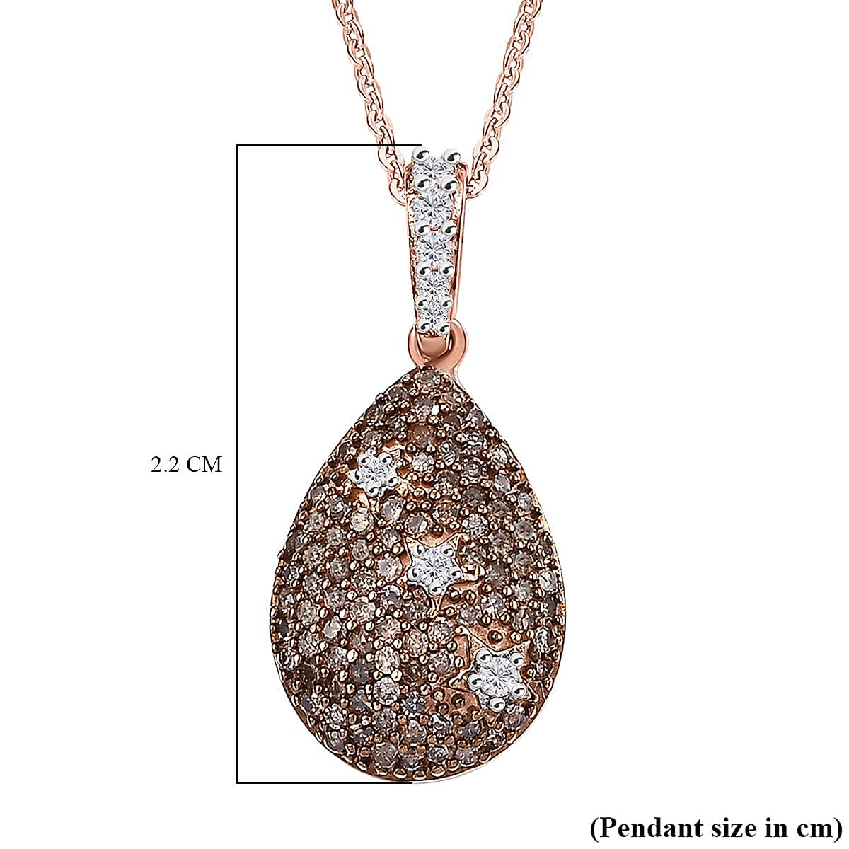 Champagne Diamon & White Diamond Pendant with Chain (Size - 20) in 18K Vermeil Rose Gold Plated Sterling Silver 0.50 Ct.