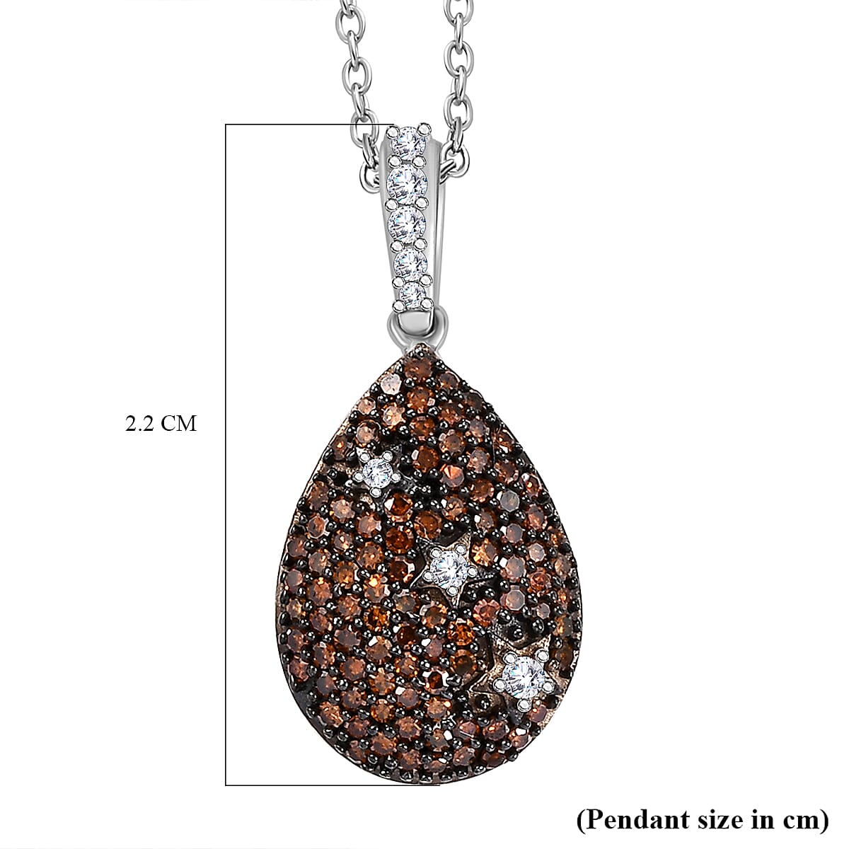 Orange Red Diamond & White Natural Diamond Pendant with Chain (Size 20) in Rhodium Overlay Sterling Silver