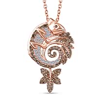 Champagne & White Diamond Chameleon Motif Pendant with Chain (Size 20) in 18K Vermeil Rose Gold Plated Sterling Silver 0.70 Ct.