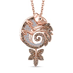 Green & White Diamond Chameleon Motif Pendant with Chain (Size 20) in Rhodium Overlay Sterling Silver 0.70 Ct, Silver Wt. 6.86 Gms.