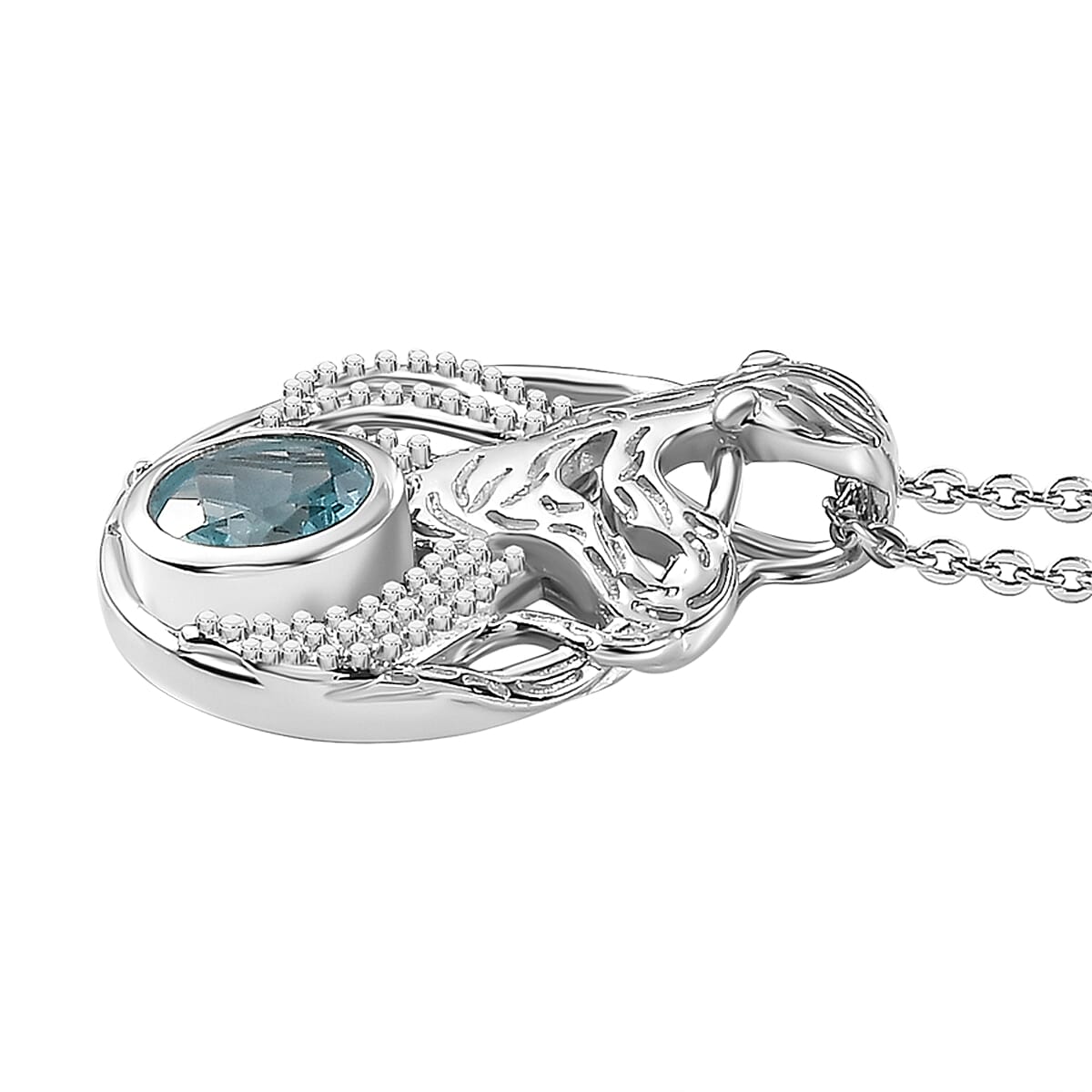 Lagoon Apatite Pendant with Chain (Size - 20) in Rhodium Overlay Sterling Silver