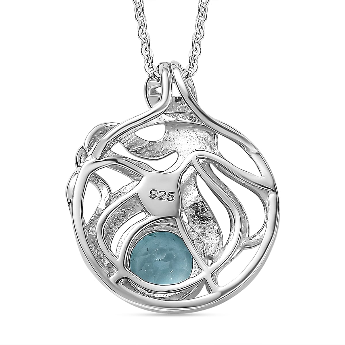 Lagoon Apatite Pendant with Chain (Size - 20) in Rhodium Overlay Sterling Silver