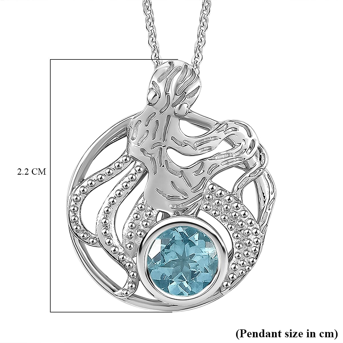 Lagoon Apatite Pendant with Chain (Size - 20) in Rhodium Overlay Sterling Silver