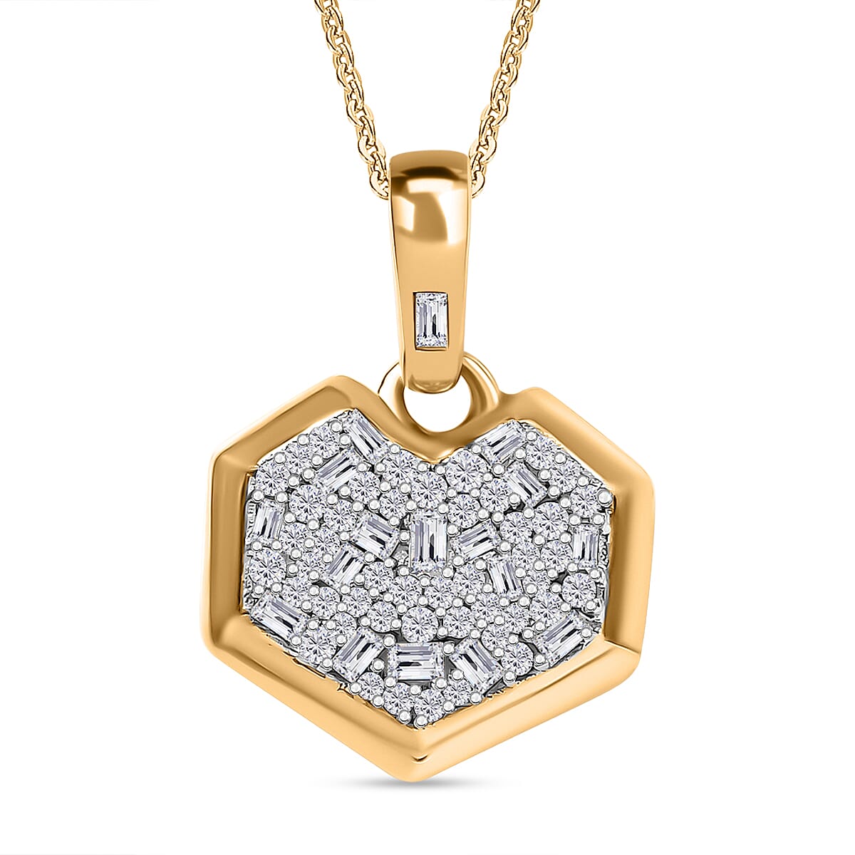 GP Amore Collection - White Diamond Blue Sapphire Pendant with Chain in 18K YG Vermeil Sterling Silver