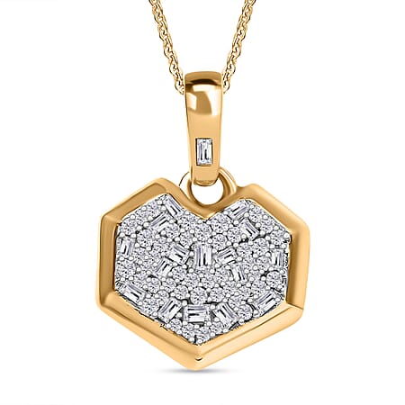 GP Amore Collection - White Diamond Heart Cluster Pendant with Chain in 18K Yellow Gold Vermeil Plated Sterling Silver