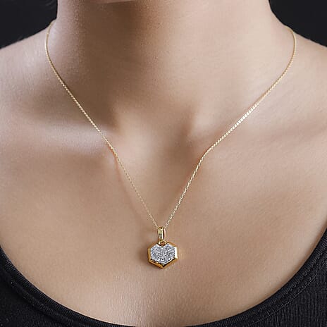 GP Valentine Day Special - Amore Collection - White Diamond Blue Sapphire Pendant with Chain in 18K YG Vermeil Sterling Silver