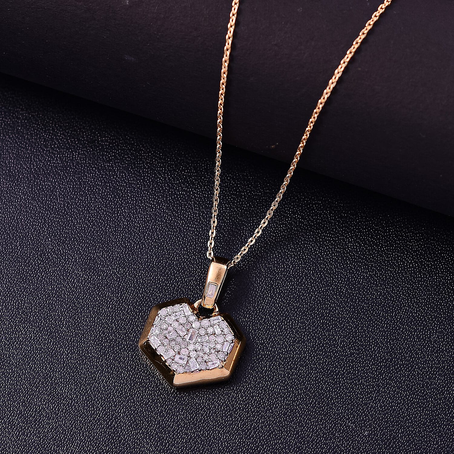 GP Amore Collection - White Diamond Blue Sapphire Pendant with Chain in 18K YG Vermeil Sterling Silver