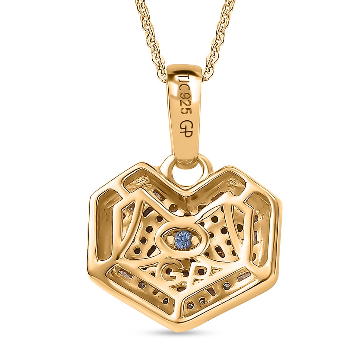 GP Amore Collection - White Diamond Blue Sapphire Pendant with Chain in 18K YG Vermeil Sterling Silver