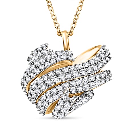 GP Amore Collection - White Diamond & Blue Sapphire Pendant with Chain in 18K Yellow Gold Vermeil Sterling Silver 0.50 Ct