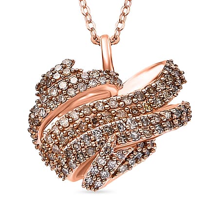 GP Collection - Champagne Diamond Heart Pendant with Chain (Size 20) in 18K Rose Gold Vermeil Plated Sterling Silver 0.50 Ct GP Collection - Champagne Diamond Heart Pendant with Chain (Size 20) in 18K Rose Gold Vermeil Plated Sterling Silver 0.50 Ct