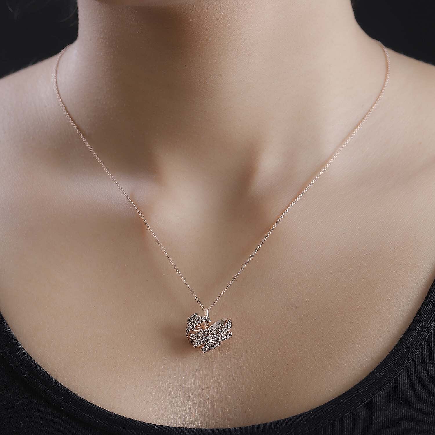 GP - Champagne Diamond & Blue Sapphire Pendant with Chain (Size 20) in 18K Rose Gold Vermeil Sterling Silver 0.50 Ct