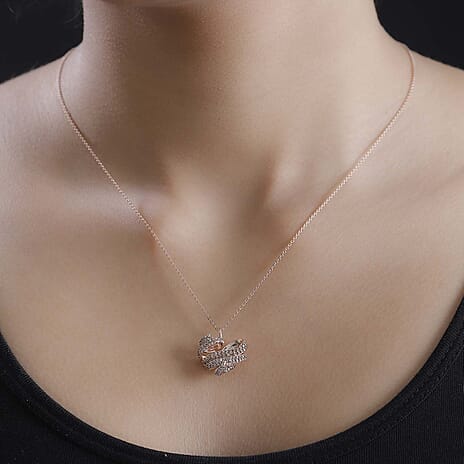 GP - Champagne Diamond & Blue Sapphire Pendant with Chain (Size 20) in 18K Rose Gold Vermeil Sterling Silver 0.50 Ct