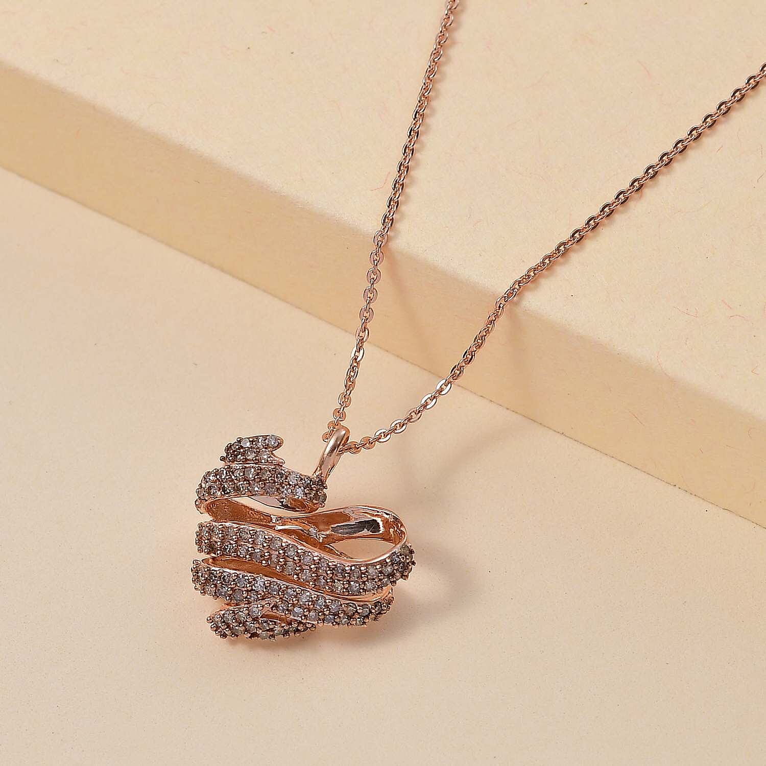 GP - Champagne Diamond & Blue Sapphire Pendant with Chain (Size 20) in 18K Rose Gold Vermeil Sterling Silver 0.50 Ct