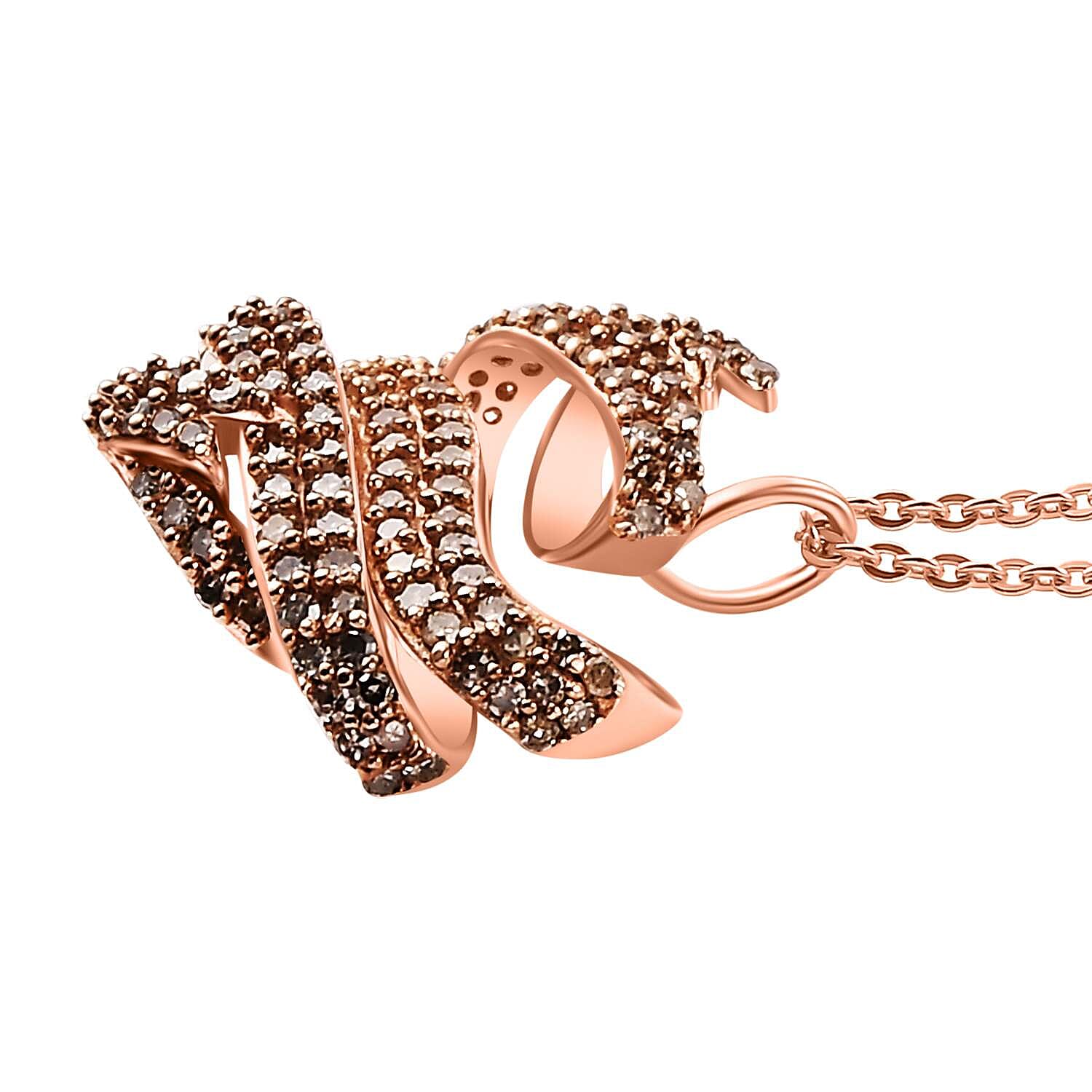 GP - Champagne Diamond & Blue Sapphire Pendant with Chain (Size 20) in 18K Rose Gold Vermeil Sterling Silver 0.50 Ct