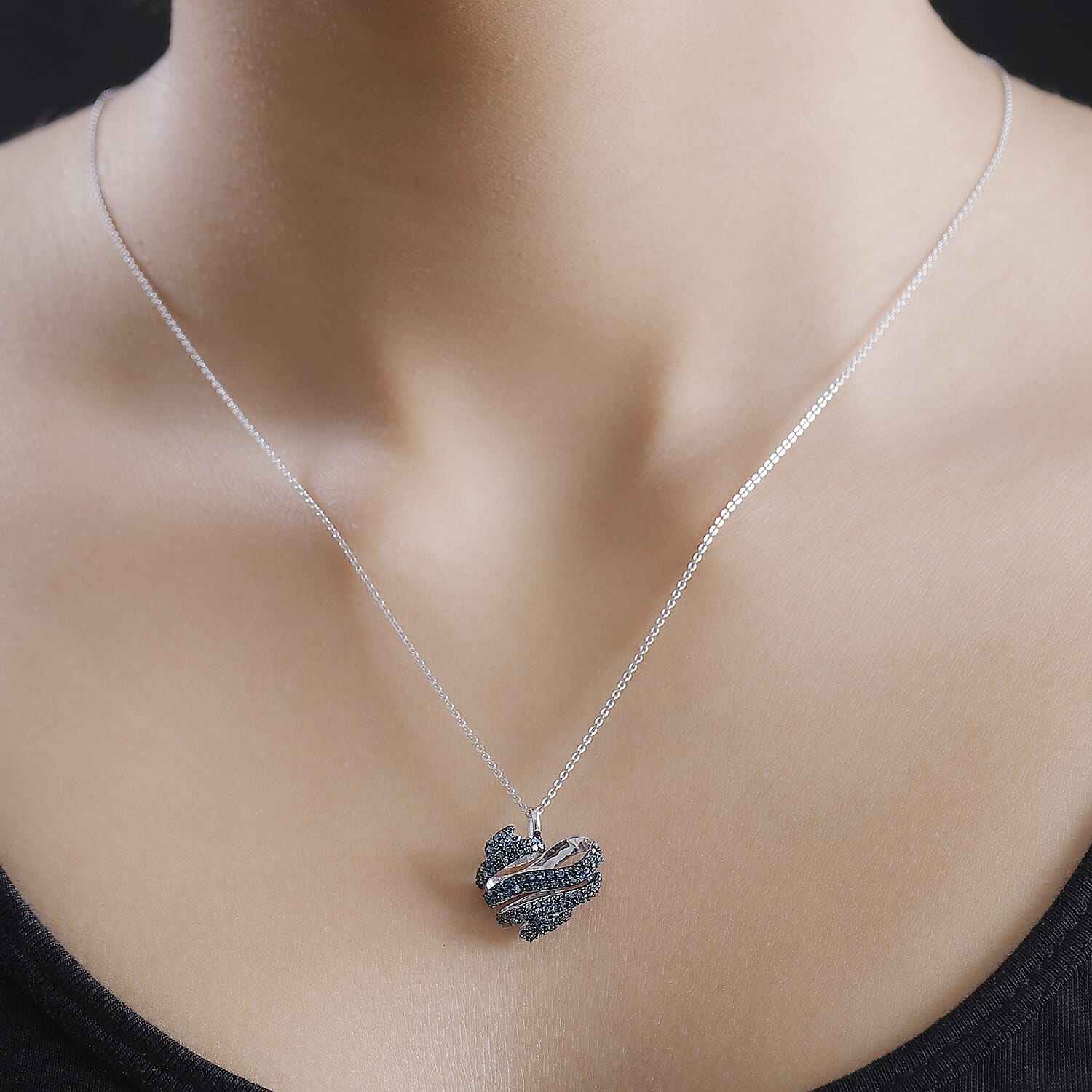 GP Blue Diamond, Blue Sapphire Pendant with Chain (Size 20) in Rhodium Overlay Sterling Silver 0.50 Ct