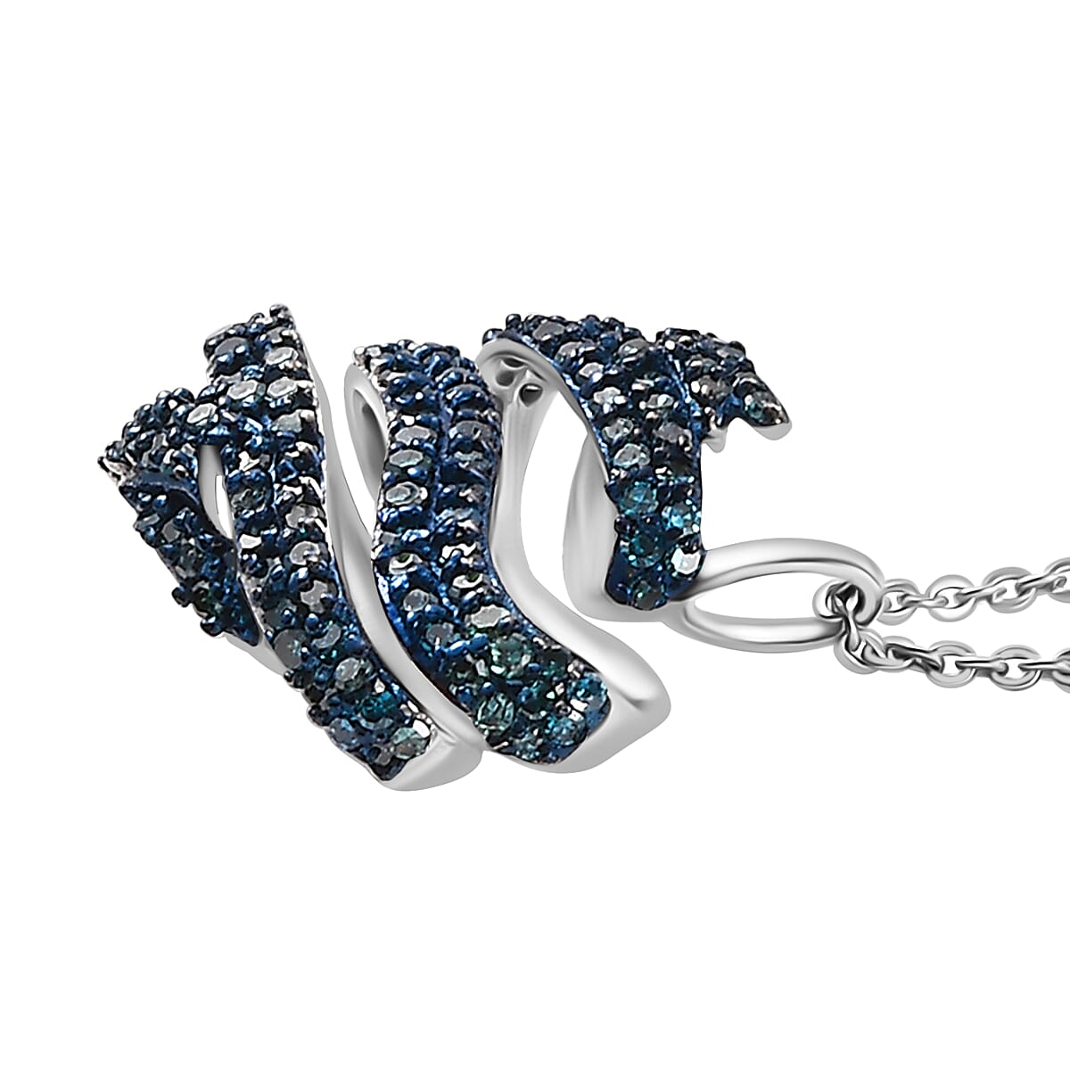 GP Blue Diamond, Blue Sapphire Pendant with Chain (Size 20) in Rhodium Overlay Sterling Silver 0.50 Ct