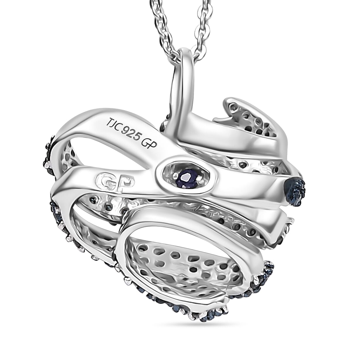 GP Blue Diamond, Blue Sapphire Pendant with Chain (Size 20) in Rhodium Overlay Sterling Silver 0.50 Ct