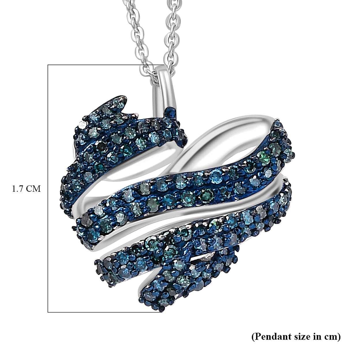 GP Blue Diamond, Blue Sapphire Pendant with Chain (Size 20) in Rhodium Overlay Sterling Silver 0.50 Ct