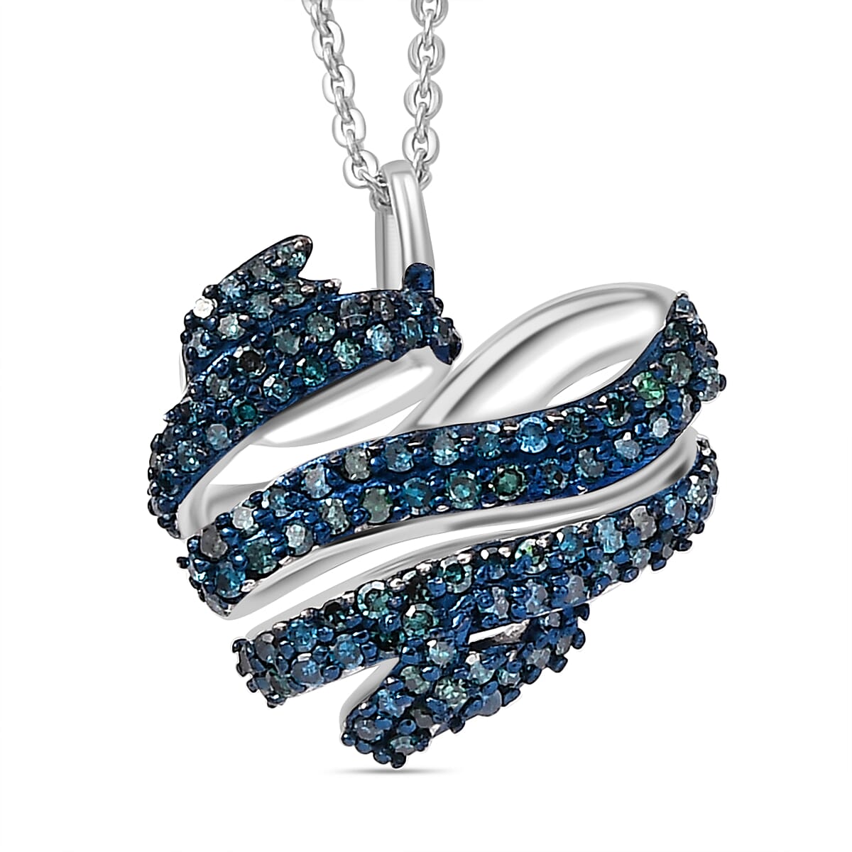 GP Amore Collection - Blue Diamond Heart Pendant with Chain (Size 20) in  Rhodium Overlay Sterling Silver 0.50 Ct