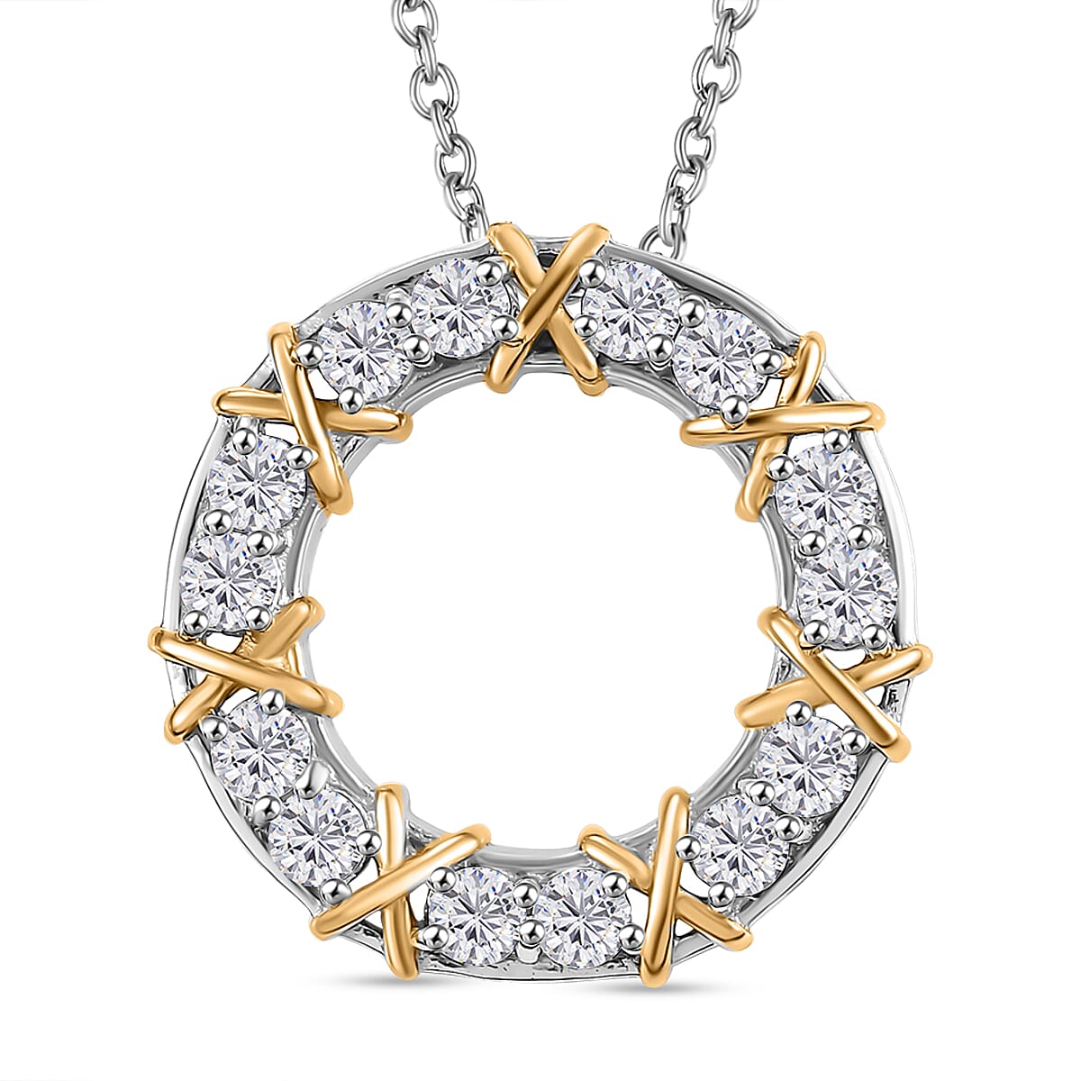 White Cubic Zirconia Pendant with Chain (Size 20) in Platinum Overlay Sterling Silver 2.94 Ct.