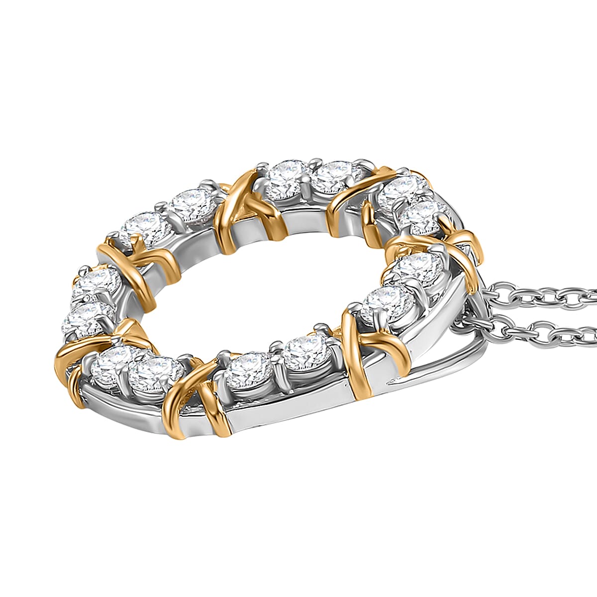 White Cubic Zirconia Pendant with Chain (Size 20) in Platinum Overlay Sterling Silver 2.94 Ct.