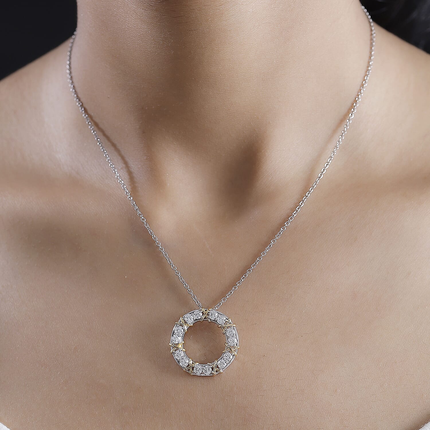 White Cubic Zirconia Pendant with Chain (Size 20) in Platinum Overlay Sterling Silver 2.94 Ct.