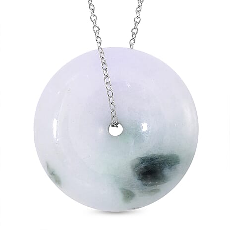 Extreme Rare Find - Natural Type A Bi Colour Jadeite Jade Button Pendant With Chain (Size 20) in Rhodium Overlay Sterling Silver 40.0 Ct.