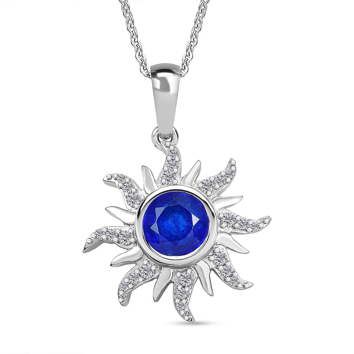 Premium Vietnamese Cobalt Blue Spinel & White Zircon Pendant with Chain (Size - 20) in Rhodium Overlay Sterling Silver 2.80 Ct.