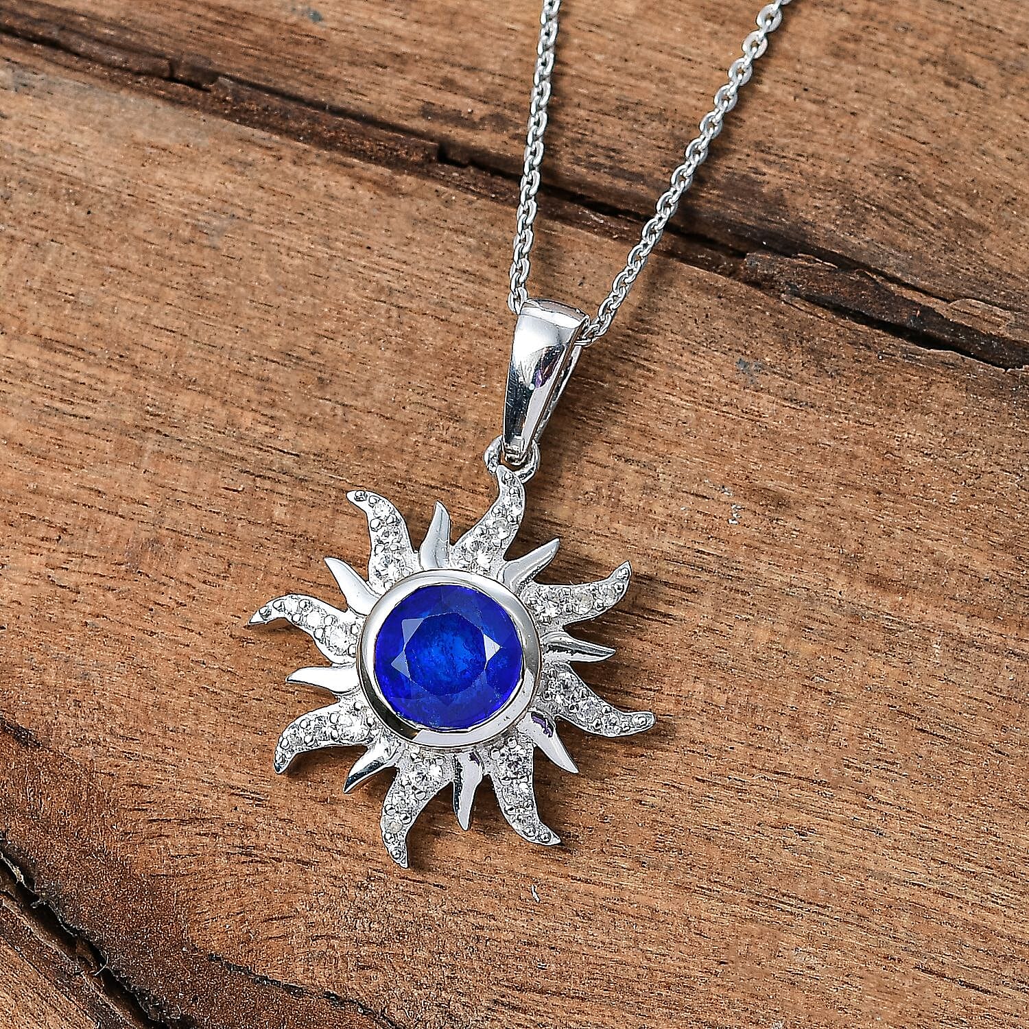Premium Vietnamese Cobalt Blue Spinel & White Zircon Pendant with Chain (Size - 20) in Rhodium Overlay Sterling Silver 2.80 Ct.