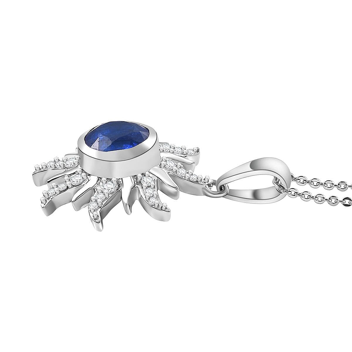Premium Vietnamese Cobalt Blue Spinel & White Zircon Pendant with Chain (Size - 20) in Rhodium Overlay Sterling Silver 2.80 Ct.